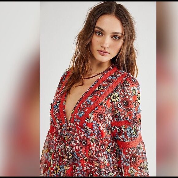 Free People - Cassis Printed Chiffon Dress size M - Picture 3 of 7